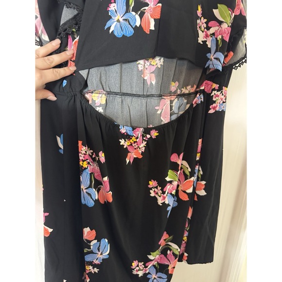 A New Day Floral Ruffle Sleeve Dress plus 2x pom pom dark floral contrast church - Picture 5 of 7